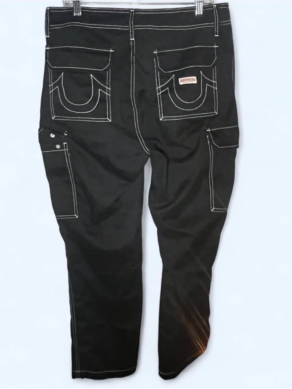 True Religion Black Cargo Pants with White Contrast Stitching